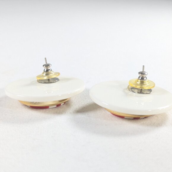 Chunky 1980s Nautical red stripe brooch and earring set - Picture 4 of 10